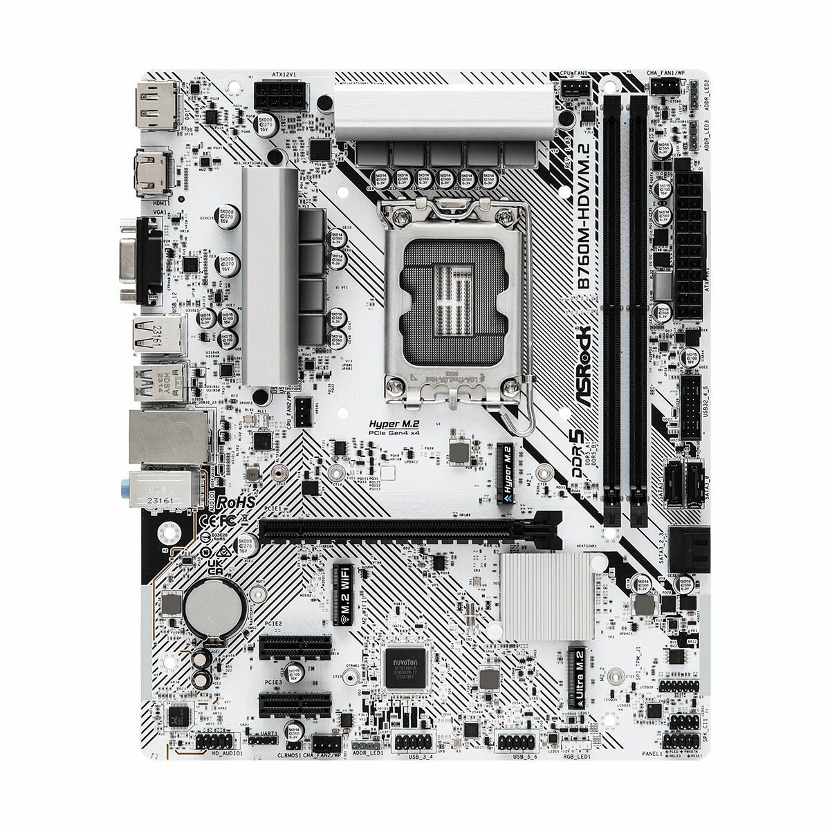 Материнская плата ASRock B760M-HDV/M.2, LGA1700, Intel, B760, DDR5, VGA, HDMI, DIsplayport, RAID, Micro- ATX — фото 1