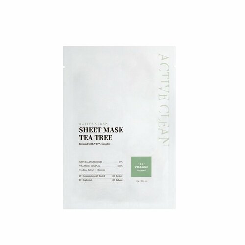 village 11 factory active clean sheet mask tea tree VILLAGE 11 FACTORY ACTIVE CLEAN SHEET MASK TEA TREE Антивозрастная тканевая маска для лица с экстрактом чайного дерева и алантоином