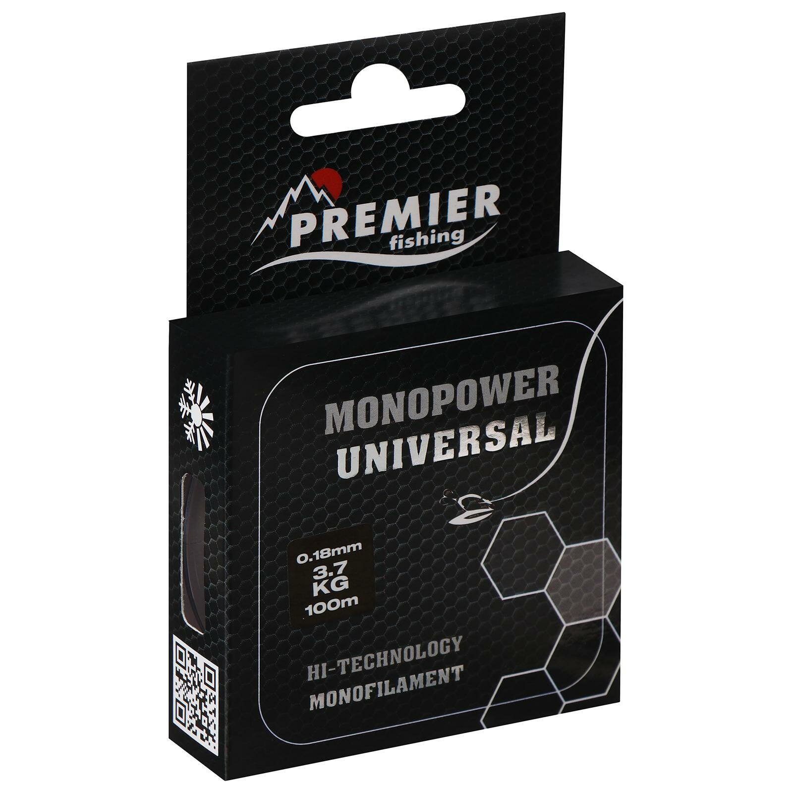 Леска Preмier fishing MONOPOWER Universal, диаметр 0.18 мм, тест 3.7 кг, 100 м, прозрачная — фото 3