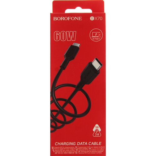USB Кабель Type-C BOROFONE BX70, PD60W (Type-C - Type-C), 3A, 1м. Черный кабель borofone bx70 type c usb 3 а 1 м белый