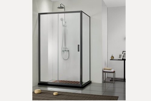 Изображение товара Душевая дверь Aquatek 100x200 AQ ARI RA 10020BL, прозрачная, черная, раздвижная