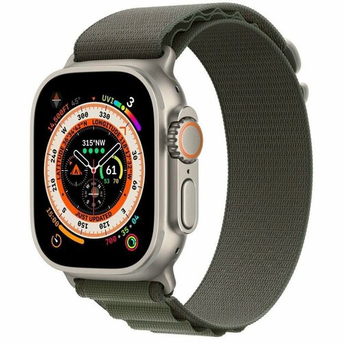 умные часы apple watch 8 ultra 49mm titanium case with orange mqeu3ll a Apple Watch Ultra Titanium Case with M green alpine loop