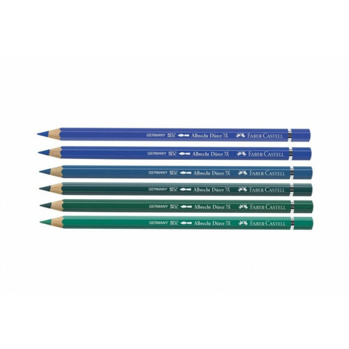 faber castell набор акварельных карандашей faber castell durer красные оттенки 6шт Faber-Castell Набор акварельных карандашей Faber-Castell Durer сине-зелёные оттенки, 6шт