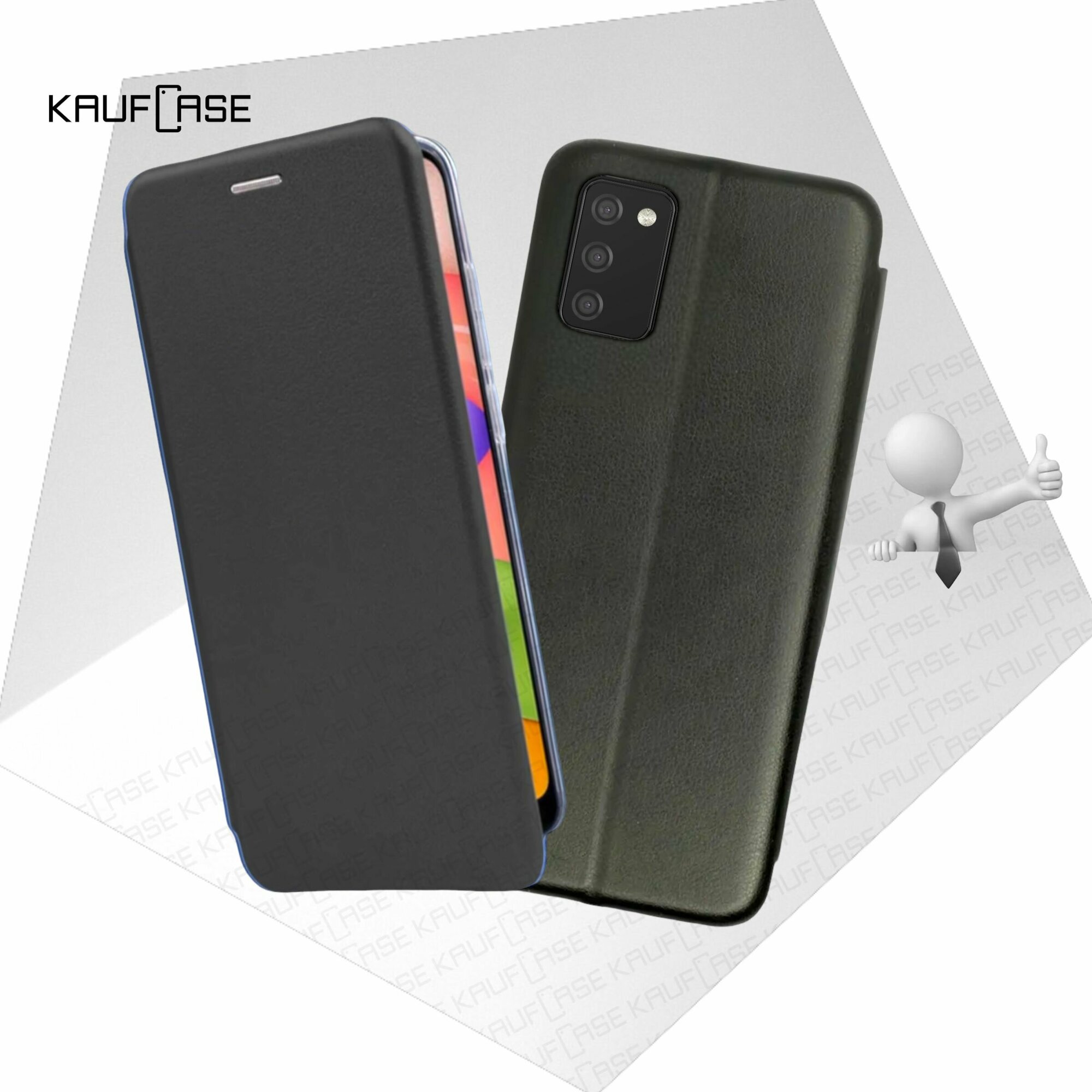 Чехол книжка KaufCase для телефона Samsung A03s (A037) (6.5"), черный. Трансфомер