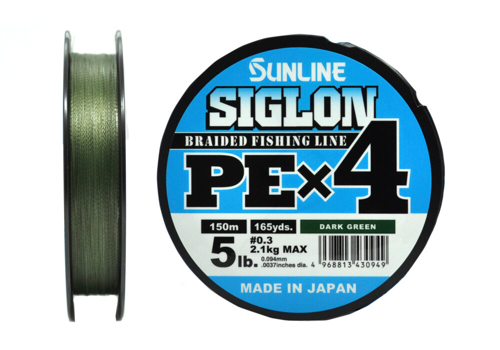 Плетеный шнур Sunline SIGLON PEx4 #0.3, 5lb, 2.1 кг, 0.094 мм, 150 м, цвет тёмно-зелёный