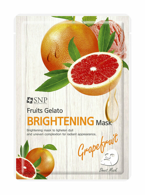 Тканевая маска грейпфрут улучшающая цвет лица SNP Fruits Gelato Brightening Mask
