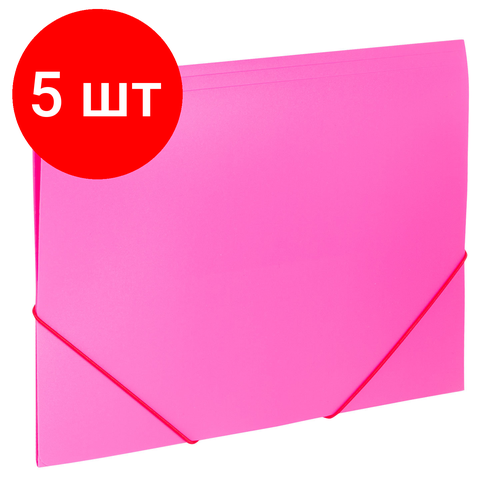 Комплект 5 шт, Папка на резинках BRAUBERG Office, розовая, до 300 листов, 500 мкм, 228083