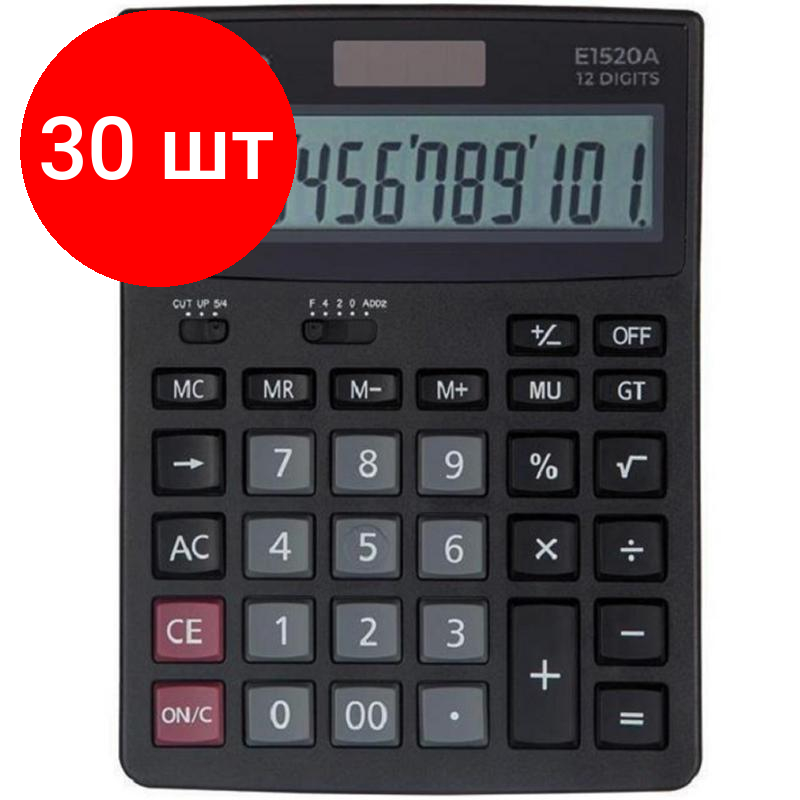 Комплект 30 штук, Калькулятор настольный полноразм. Комус KF-444.12-р, дв. пит,183x135мм, черн