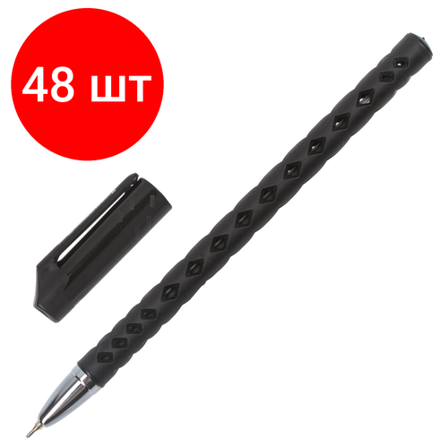 Комплект 48 шт, Ручка шариковая масляная BRAUBERG Orient, черная, корпус черный, игольчатый узел 0.7 мм, линия письма 0.35 мм, 143000