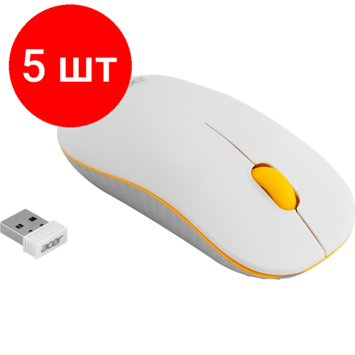 Комплект 5 штук, Мышь компьютерная Acer OMR200 желтый оптич 1200dpi/3but WLS (ZL. MCEEE.020)