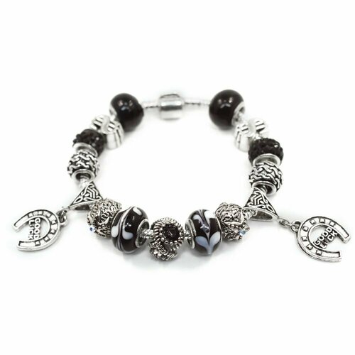 фото Браслет-цепочка handinsilver ( посеребриручку ) браслет с шармами из бижутерной стали, длиной 19см, стекло, муранское стекло, стразы, размер 17 см, серебряный