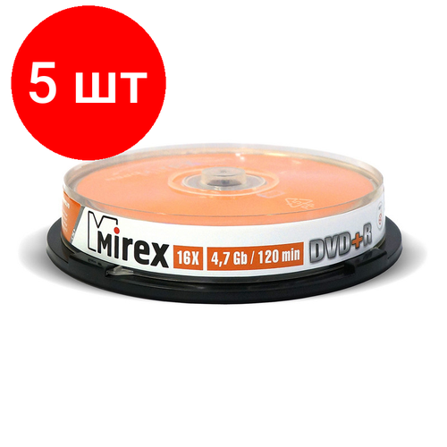 комплект 2 упаковок носители информации dvd r printable 16x mirex cake 25 ul130028a1m Комплект 5 упаковок, Носители информации DVD+R, 16x, Mirex, Cake/10, UL130013A1L