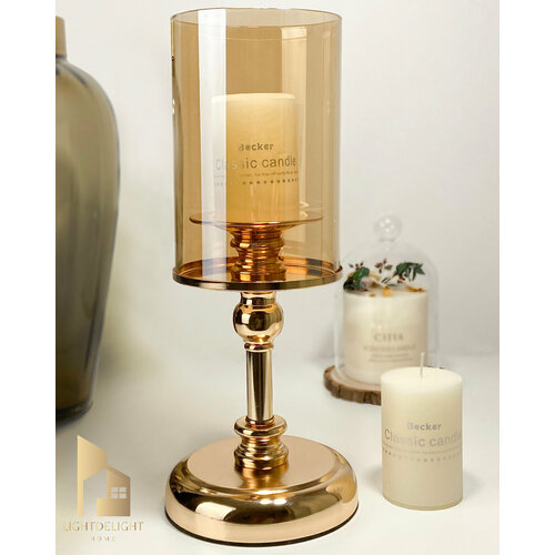 Подсвечник для свечей новогодний, золотой 29 см, на ножке