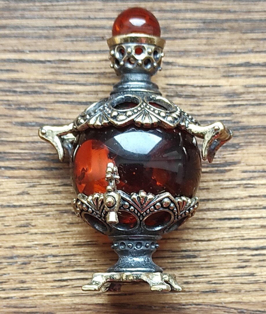 Бронзовая фигурка с янтарем - Самовар росписной — фото 1