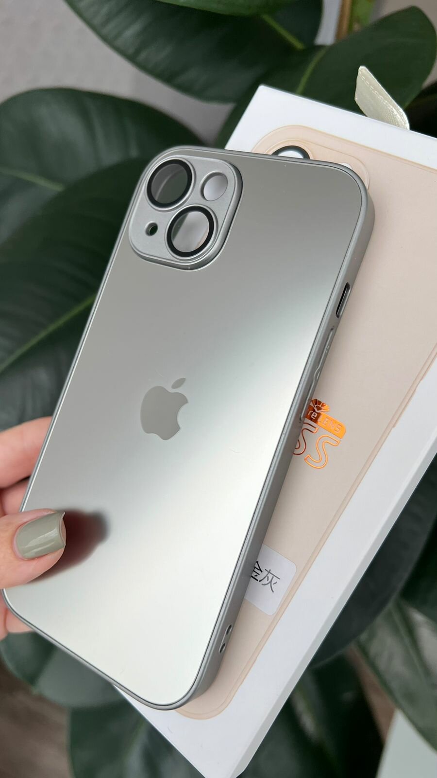 Чехол матовый AG Glass IPhone 15 Logo Титановый c защитой на линзах