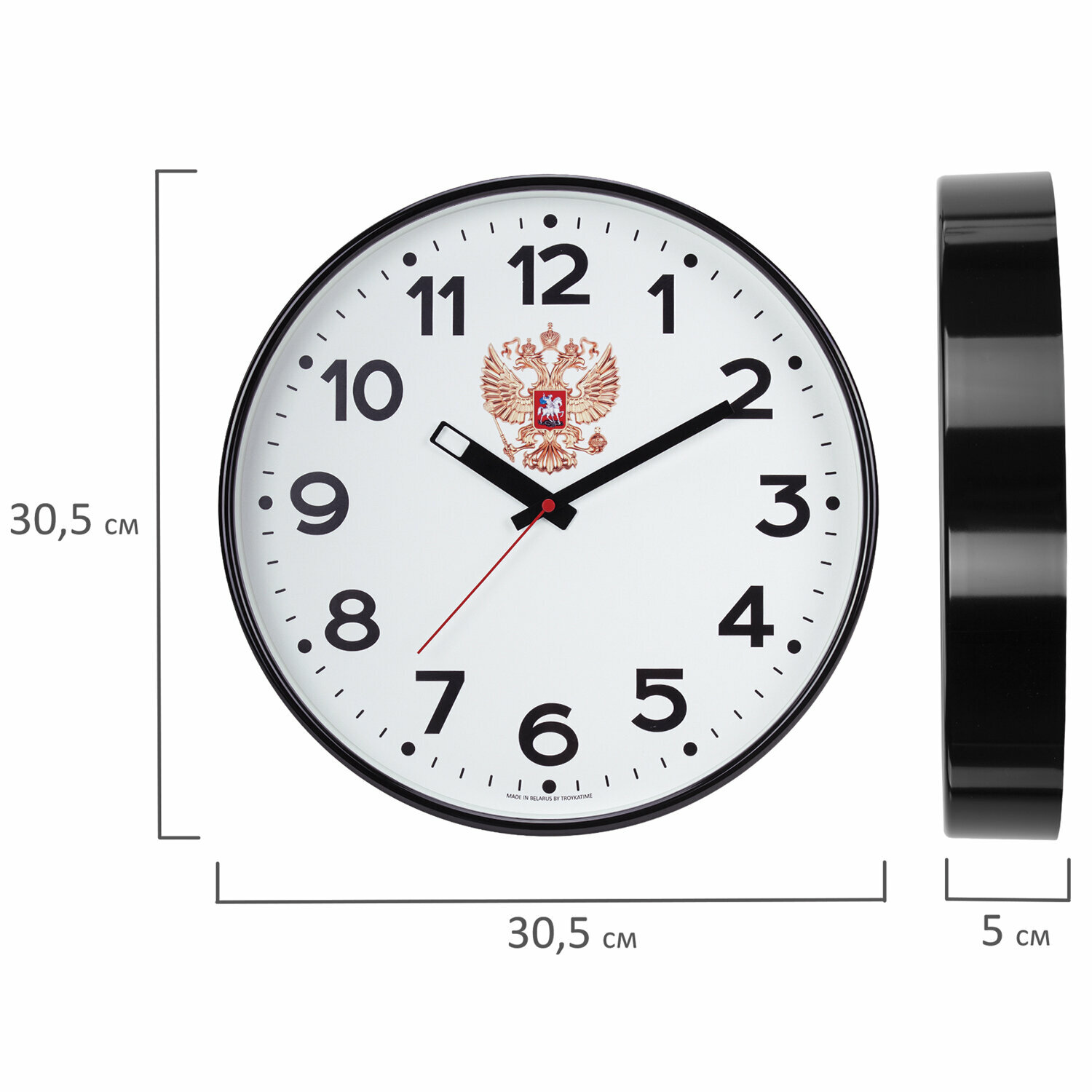 Часы настенные "Troyka", 305 мм, белые, черная рамка, 30,5х30,5х4 см - фото №3