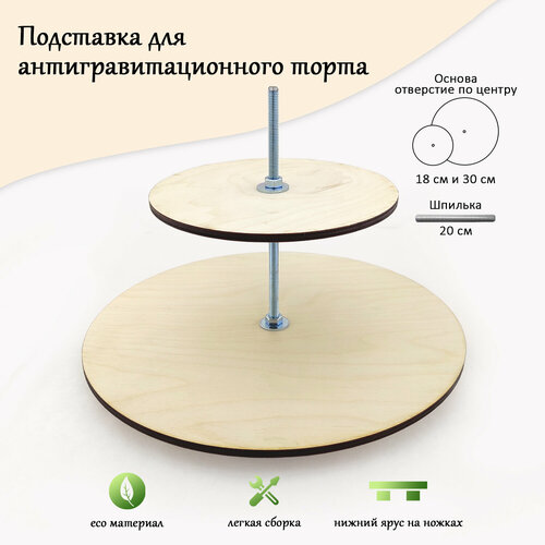 Разбирающаяся подставка для торта круг 30см и 18см отверстие по центру шпилька 20см 690₽