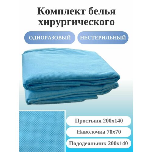 Бельё медицинское одноразовое нестерильное. Комплект в составе: наволочка 70*70 см, пододеяльник 140*200 см, простыня 140*200 см