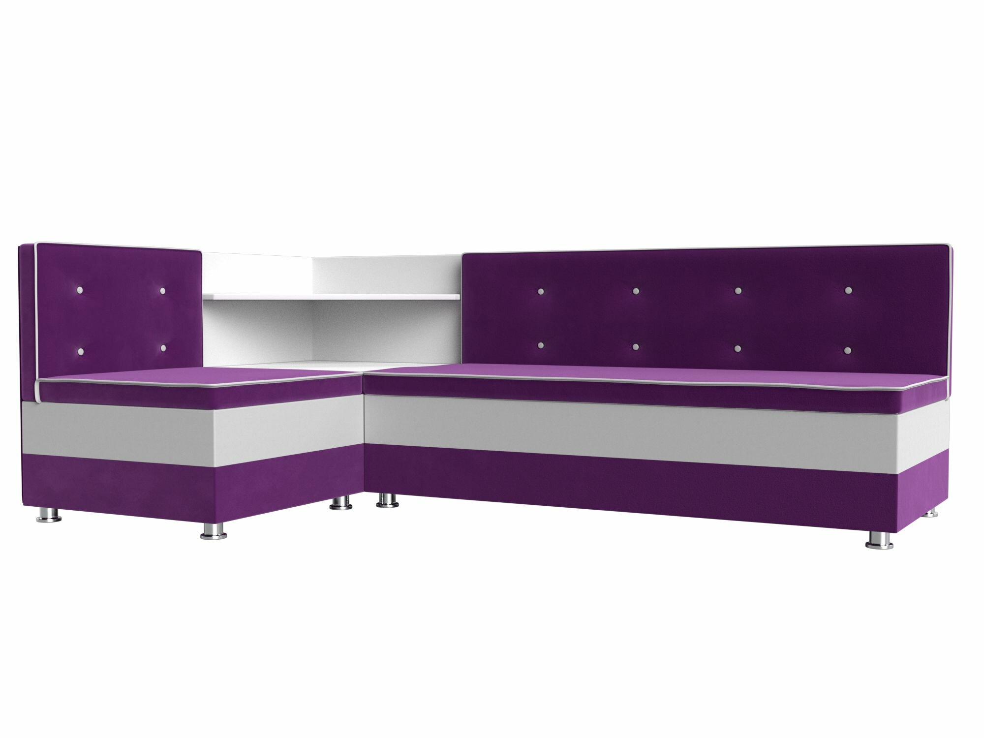 Кухонный угловой диван Милан левый угол, Микровельвет фиолетовый, Экокожа белая