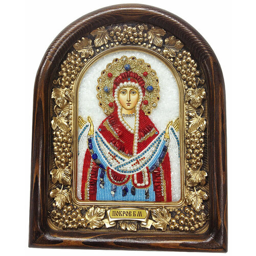 Икона Покров Пресвятой Богородицы, из бисера, ручная работа, 11х14 см