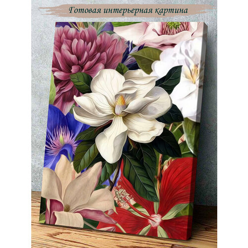 Картина на стену 50х70 Цветы яркие акварель арт