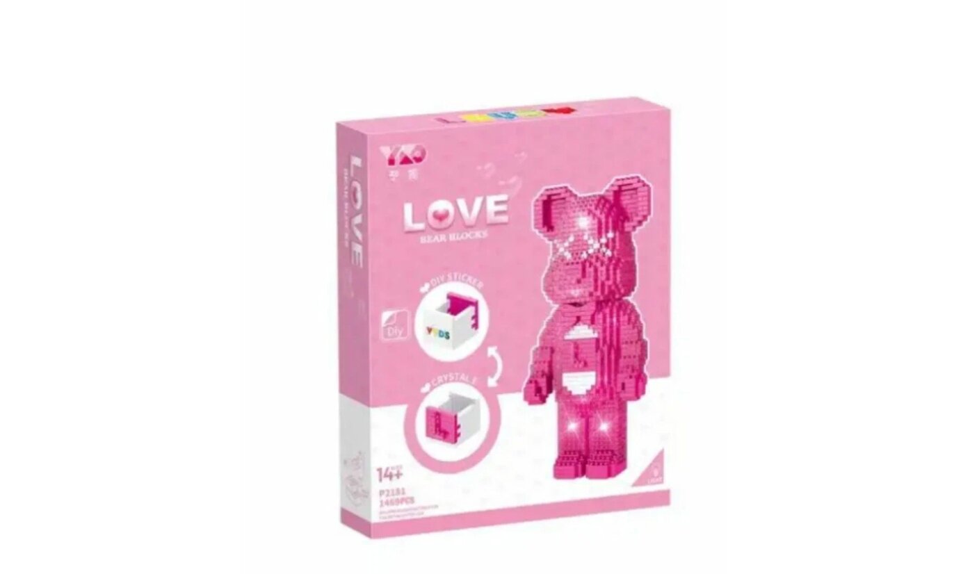 фото Конструктор светильник Bear Розовый медведь с подсветкой и шкатулкой 1469 деталей
