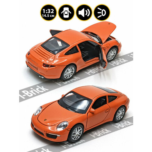 Металлическая машинка 1:32 (14,5 см) «Porsche 911 Carrera S» оранжевая, свет, звук, инерция 32061-1 модель автомобиля porsche 911 carrera 7 см