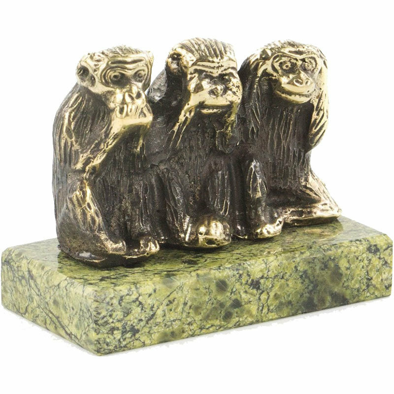 фото Уральский сувенир Статуэтка "Мудрые обезьяны" из бронзы и змеевика (5 х 4 х 2,5 см)