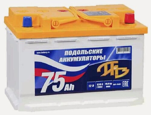Изображение товара Аккумулятор автомобильный ПАЗ Подольские Аккумуляторы 75 А/ч 670 А обр. пол. Евро авто (277x175x190)
