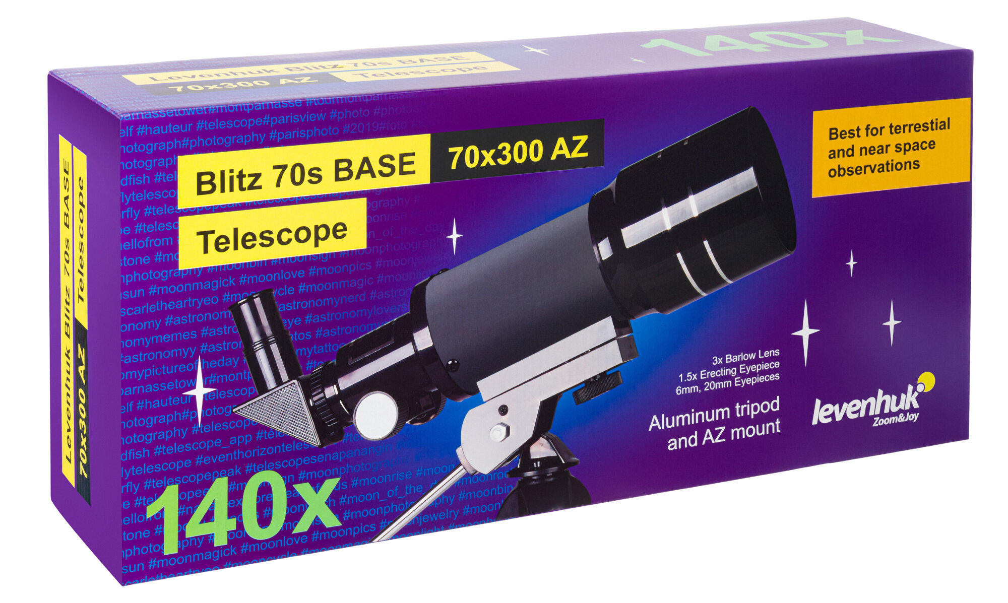 Телескоп Levenhuk Blitz 70s Base рефрактор d70 fl300мм 140x серый/черный - фото №12