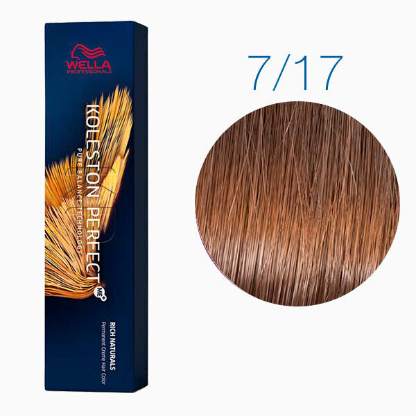 фото Стойкая краска для волос блонд пепельный коричневый - Wella Koleston Perfekt 7/17, 60мл