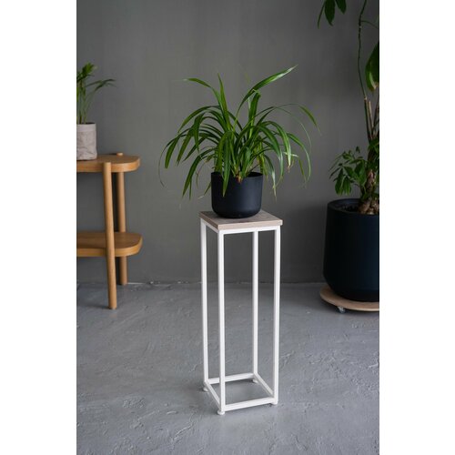 Подставка для цветов напольная металлическая лофт 60см белая, светлое дерево