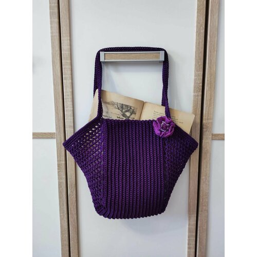 фото Сумка , фактура вязаная, лиловый нет бренда