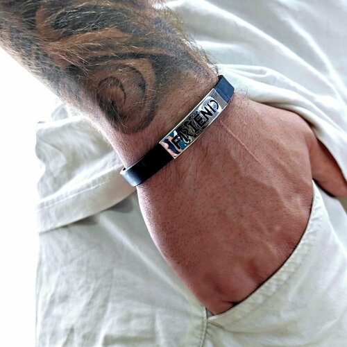 фото Браслет, металл, 1 шт., серебряный, черный нет бренда