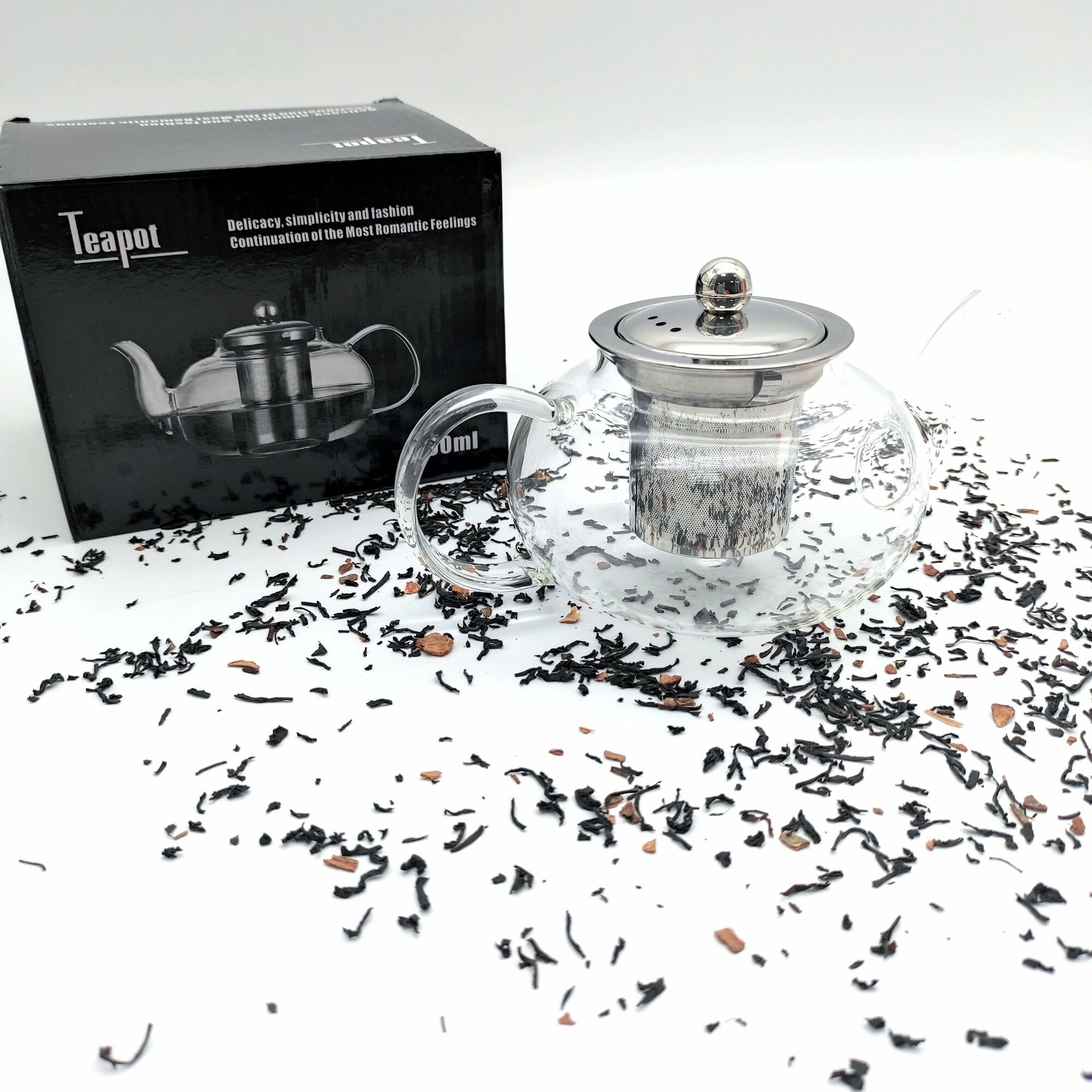 фото Заварочный чайник стеклянный с металлической крышкой 600 мл