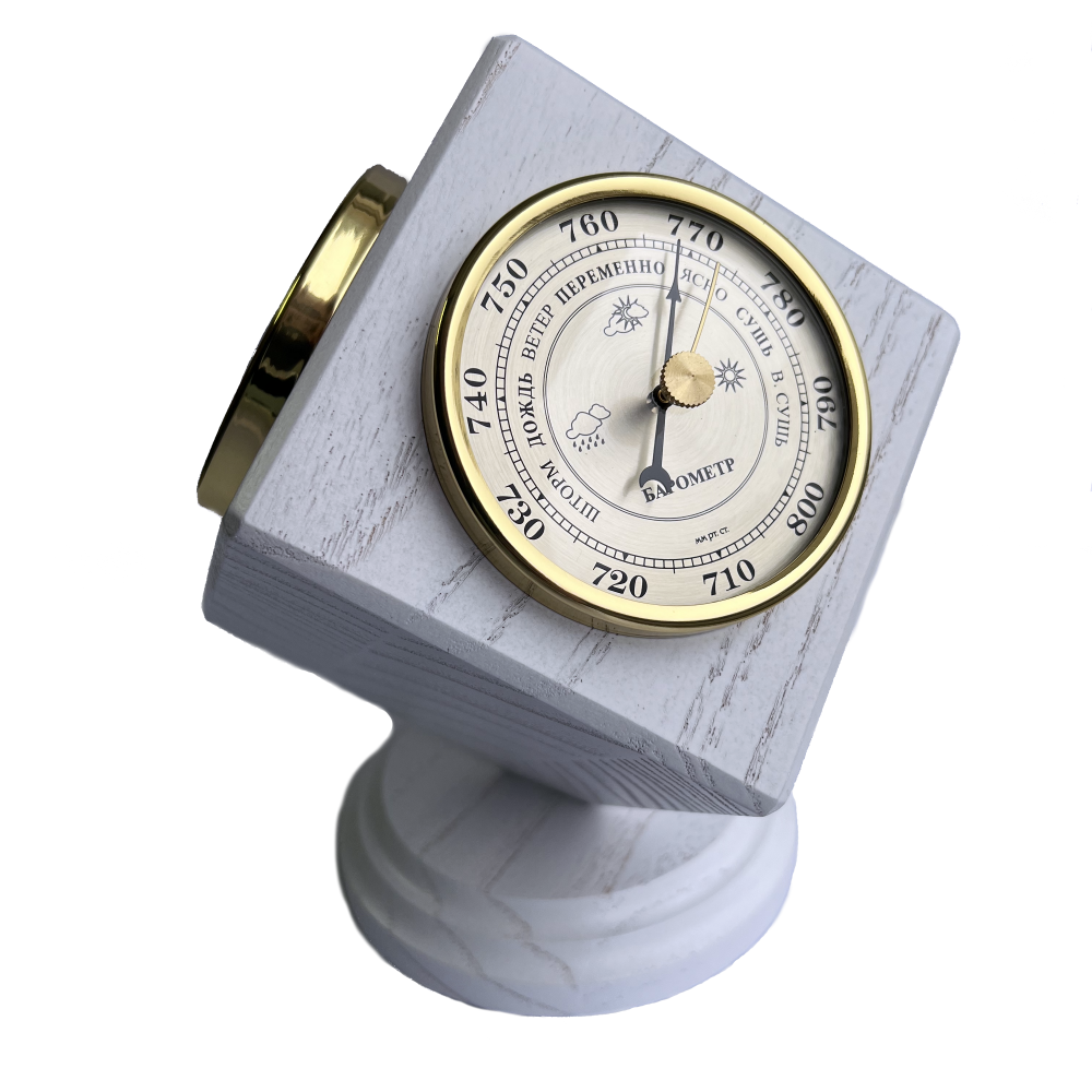 Метеостанция настольная 3 в 1 (барометр, термометр, гигрометр) "Куб" белый (массив дуба)