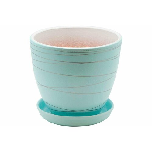 Керамический горшок с подставкой Вещицы 2.4 л, диаметр 175 мм, высота 160 мм, голубой BH-24-2