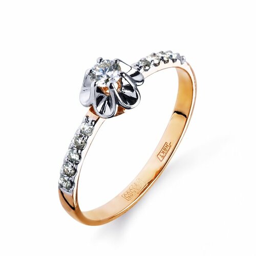 фото Кольцо топаз, комбинированное золото, 585 проба, бриллиант, размер 16, бесцветный