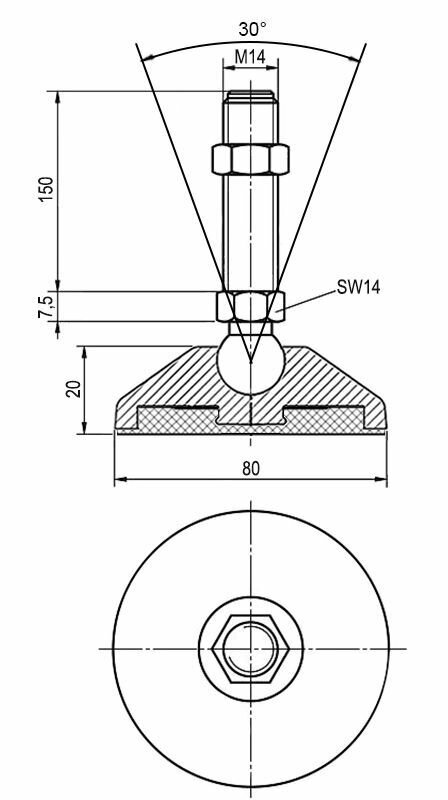 Опора шарнирная дисковая M14x150 до 918 кг Алтервиа A0002311108014150