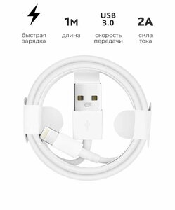 Кабель для зарядки и подключения iPhone, iPad, iPod USB / Lightning 1M Белый