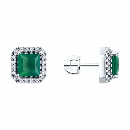Серьги пусеты The Jeweller, серебро, 925 проба, родирование, агат, фианит, , зеленый