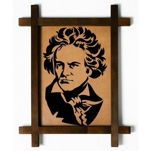 Картина Людвиг ван Бетховен, гравировка на натуральной коже, интерьерная для украшения и декора на стену в деревянной раме, подарок, BoomGift