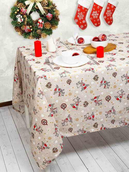 Скатерть кухонная прямоугольная на стол 136х170 Эль /Ткань хлопок для кухни, дома, Новый год/Altali