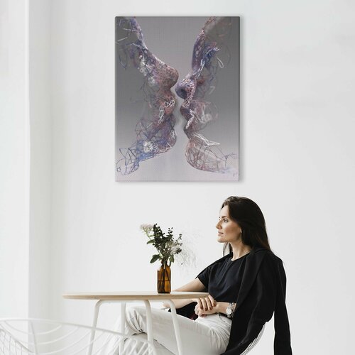 Картина на холсте для интерьера - Поцелуй влюбленных абстракция арт 50х70 см