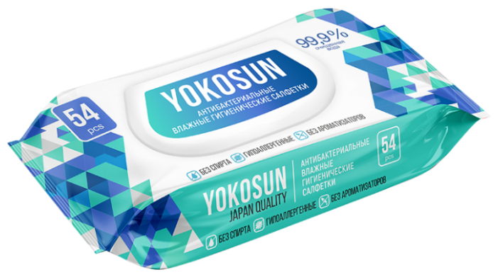 YokoSun / ЙокоСан - влажные салфетки, антибактериальные, 54 шт.