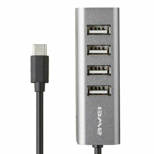 USB-C Хаб AWEI CL-122T 4 порта, черный usb хаб 4 порта белый футбольный номер 8