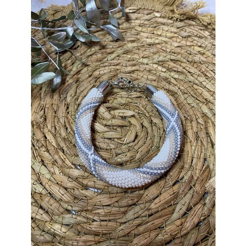 фото Браслет, бисер, 1 шт., размер 20 см, размер xl, белый, серый little shop18