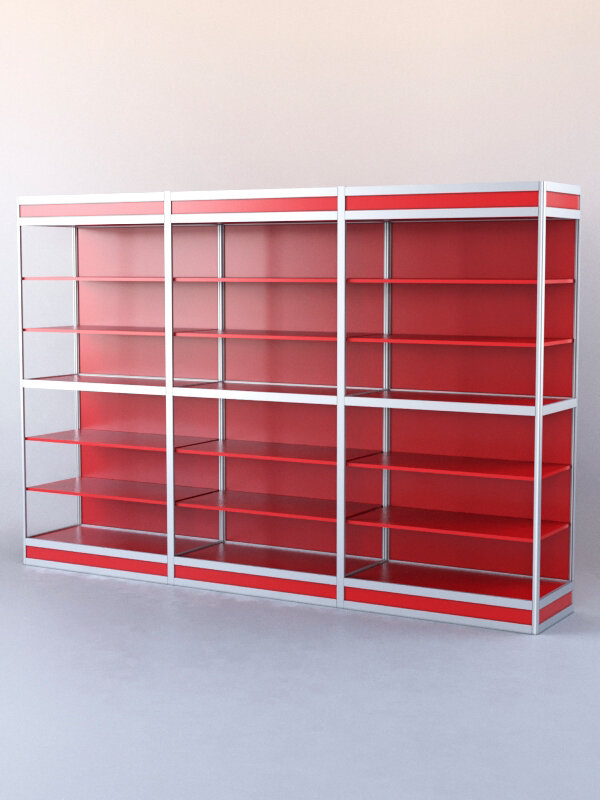 фото Витрина-стеллаж из ал. профиля №3 (3-ех метровая), Красный 0149 BS 300 x 50 x 200 см (ДхШхВ)