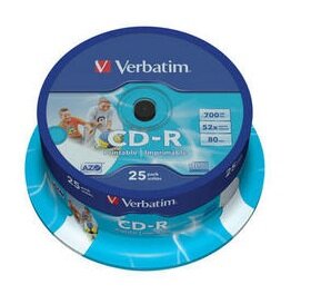Диск CD-R Verbatim 43439 700МБ, 80 мин, 52x, 25 шт, Cake Box, Printable, DL+
