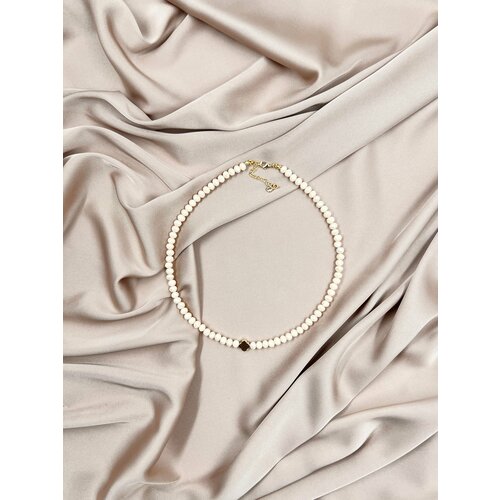 Колье, стекло, длина 39 см, бежевый